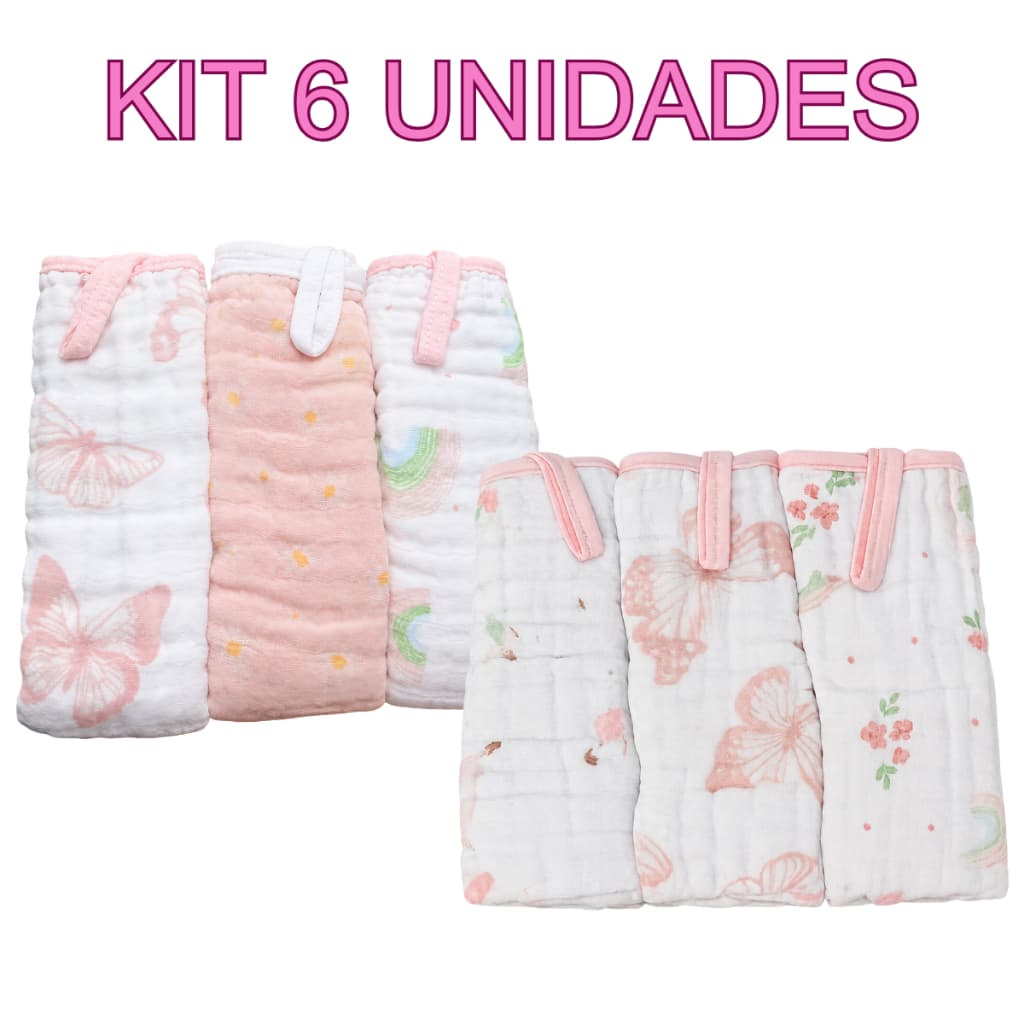 Kit 6 Pano de Boca Bebe Paninho Fralda Menina Enxoval Bebê com Prendedor de Chupeta Tecido Algodão
