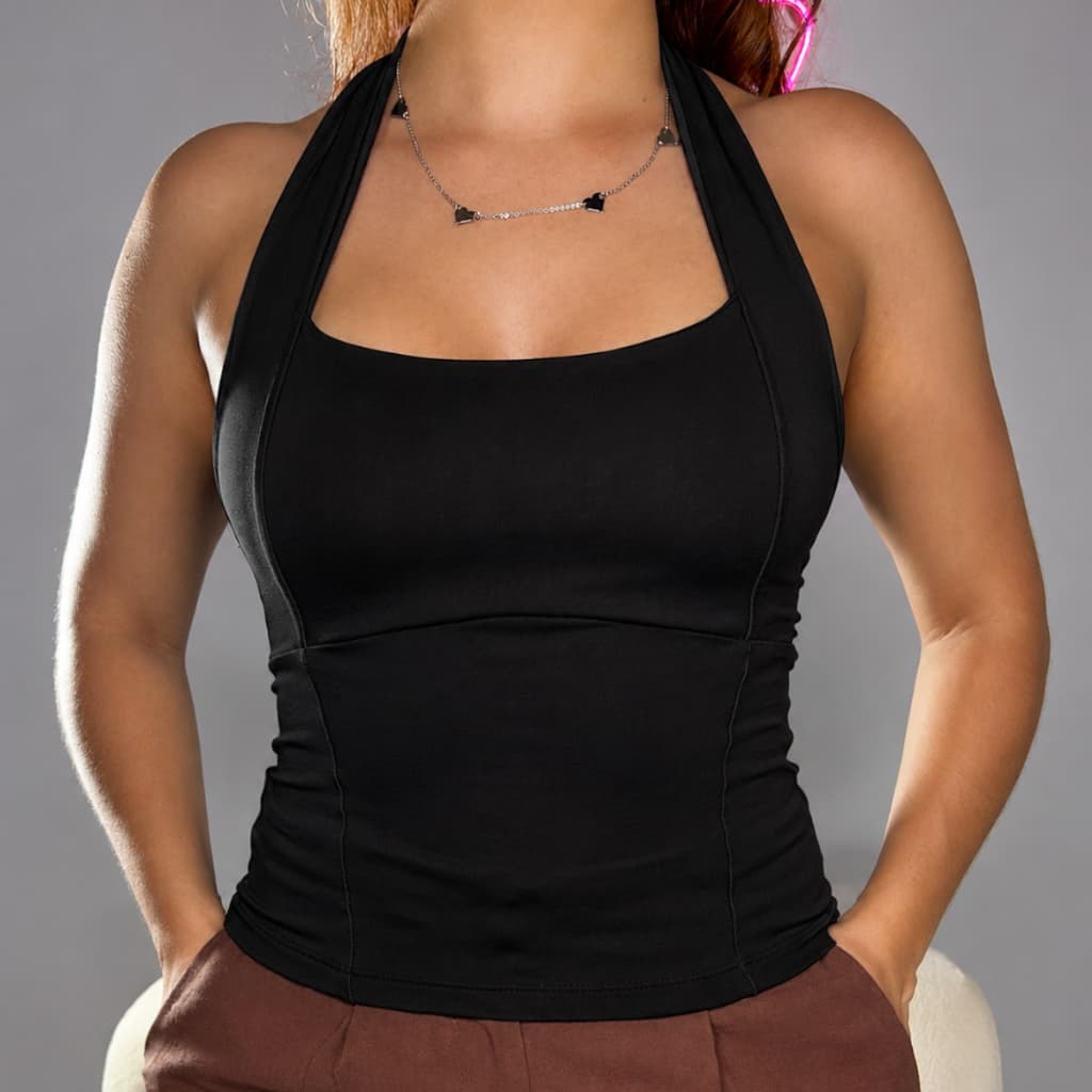 Regata Feminina Halter Neck Frente Única Blusinha Efeito Silicone Moda Verão Tendência Academia 2026