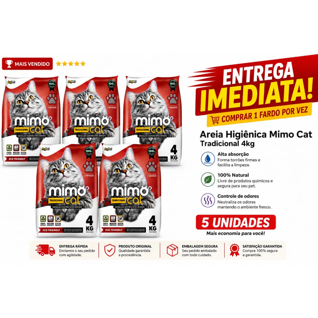 Areia Sanitária Mimo Cat Tradicional 4kg Super Absorvente • Anti-Odor Premium