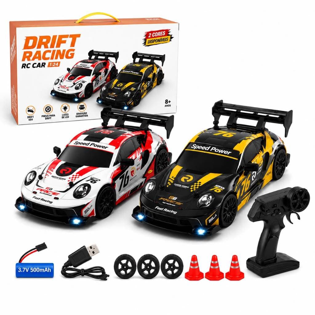 Carrinho Controle Remoto Porsche 911 Drift Profissional Original 20km/h Com LED Recarregável - ENOZE