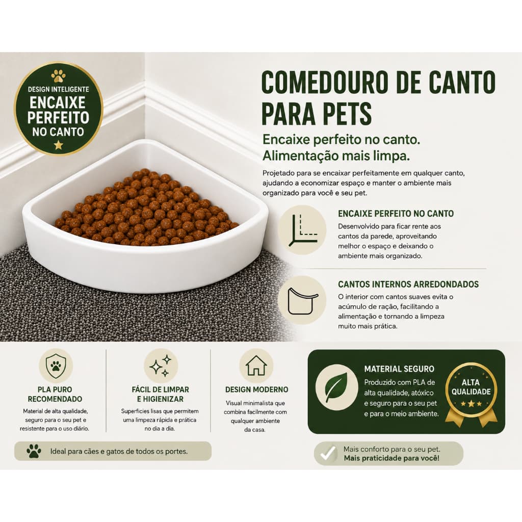 Comedouro para Cachorro e Gato de Canto | Pote de Ração Pet | Tigela para Cães e Gatos | Compacto | Fácil de Limpar