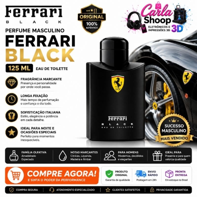 Perfume Ferrari Black Masculino 125ml Eau de Toilette Original Importado Longa Duração