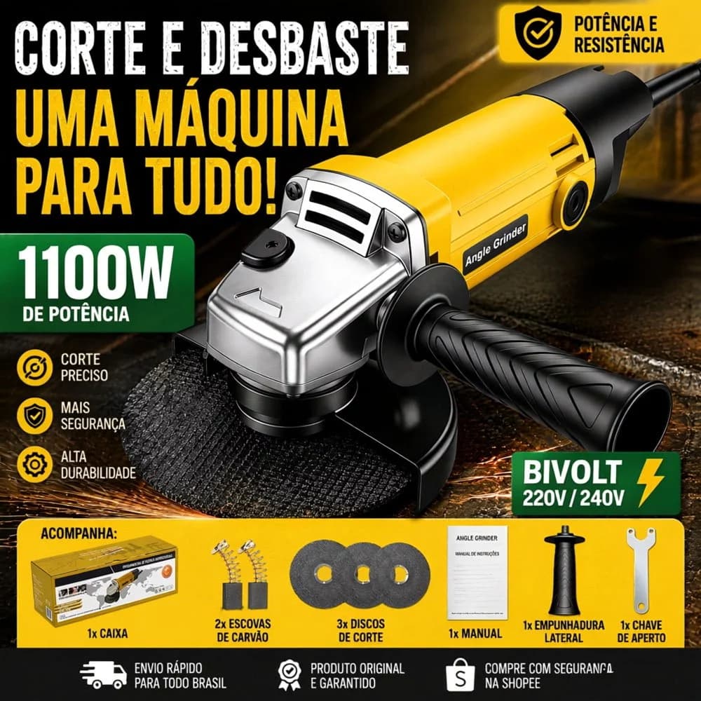Corte Polimento e Desbaste de Metal 127V/220V Esmerilhadeira com Fio Ferramenta Eletrica para Construção e Manutenção