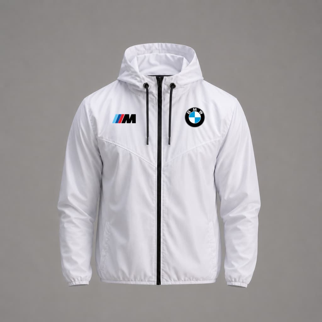 Jaqueta Corta Vento Masculina B M W  02 Com Capuz, Bolso e Zíper - Academia Corrida Esporte