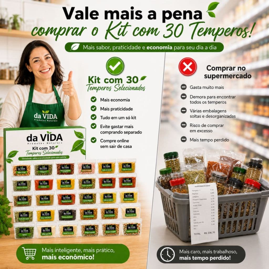 Kit Essencial de Temperos e Condimentos Naturais – 30 Sabores Indispensáveis para sua Cozinha Zip Lock