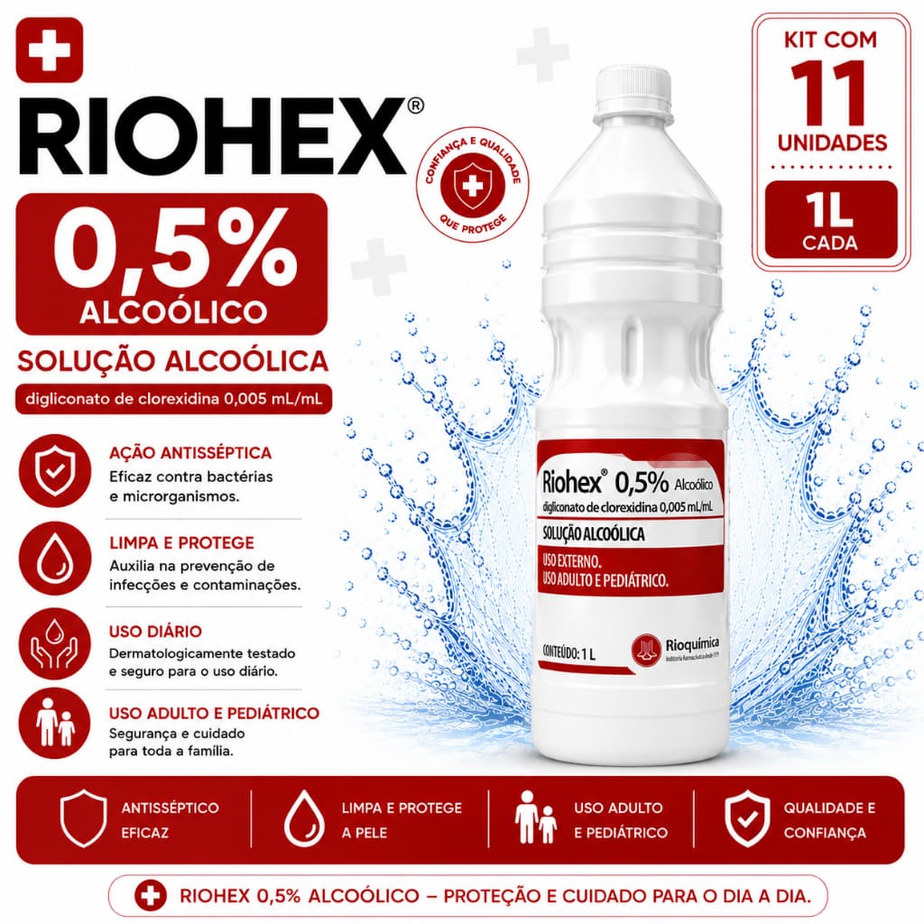 Clorexidina 0,5% Riohex Alcoolica 1L  C/11 Unidades- RIOQUIMICA