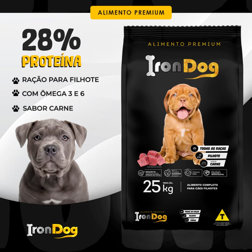 Ração Cachorro Filhote 25kg Iron Dog Sabor Premium Carne