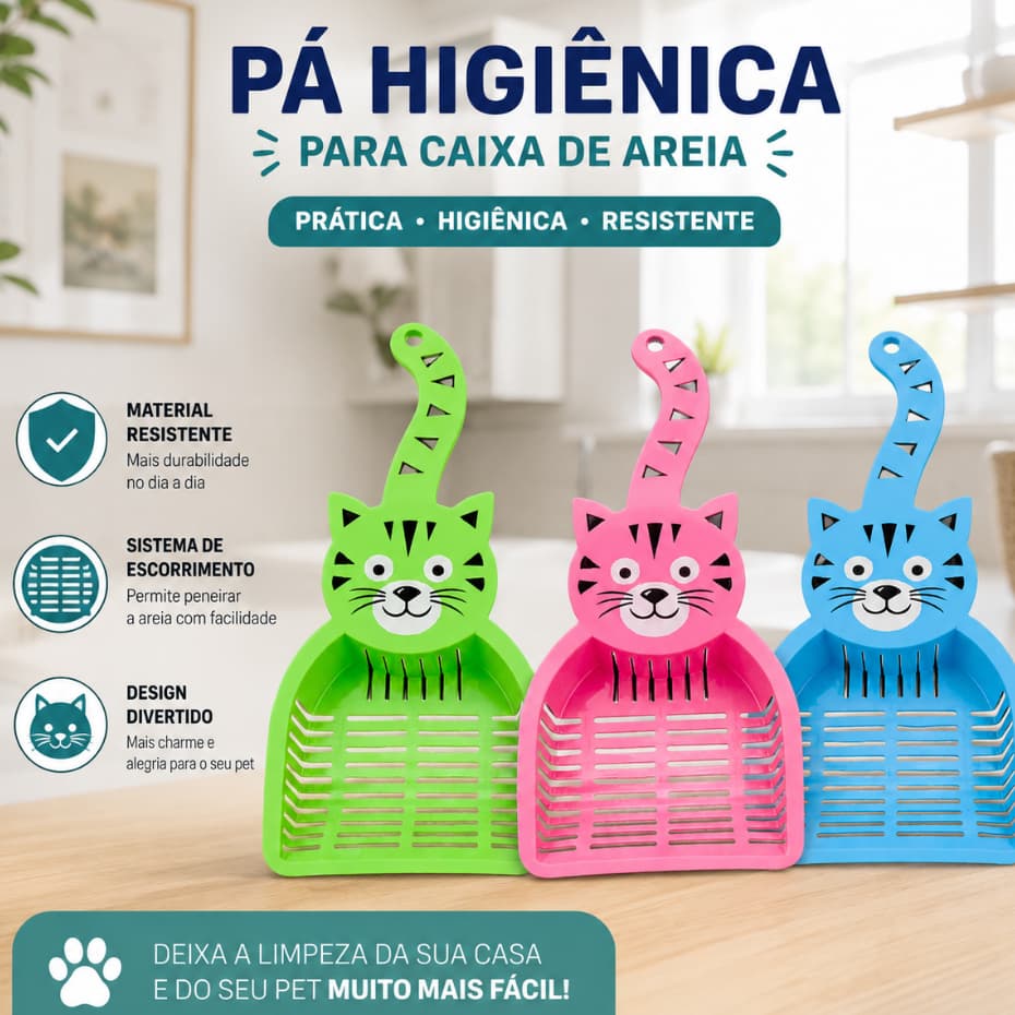 Pá Higiênica para Gato | Pá Coletora de Areia Sanitária Gatinho | Várias Cores