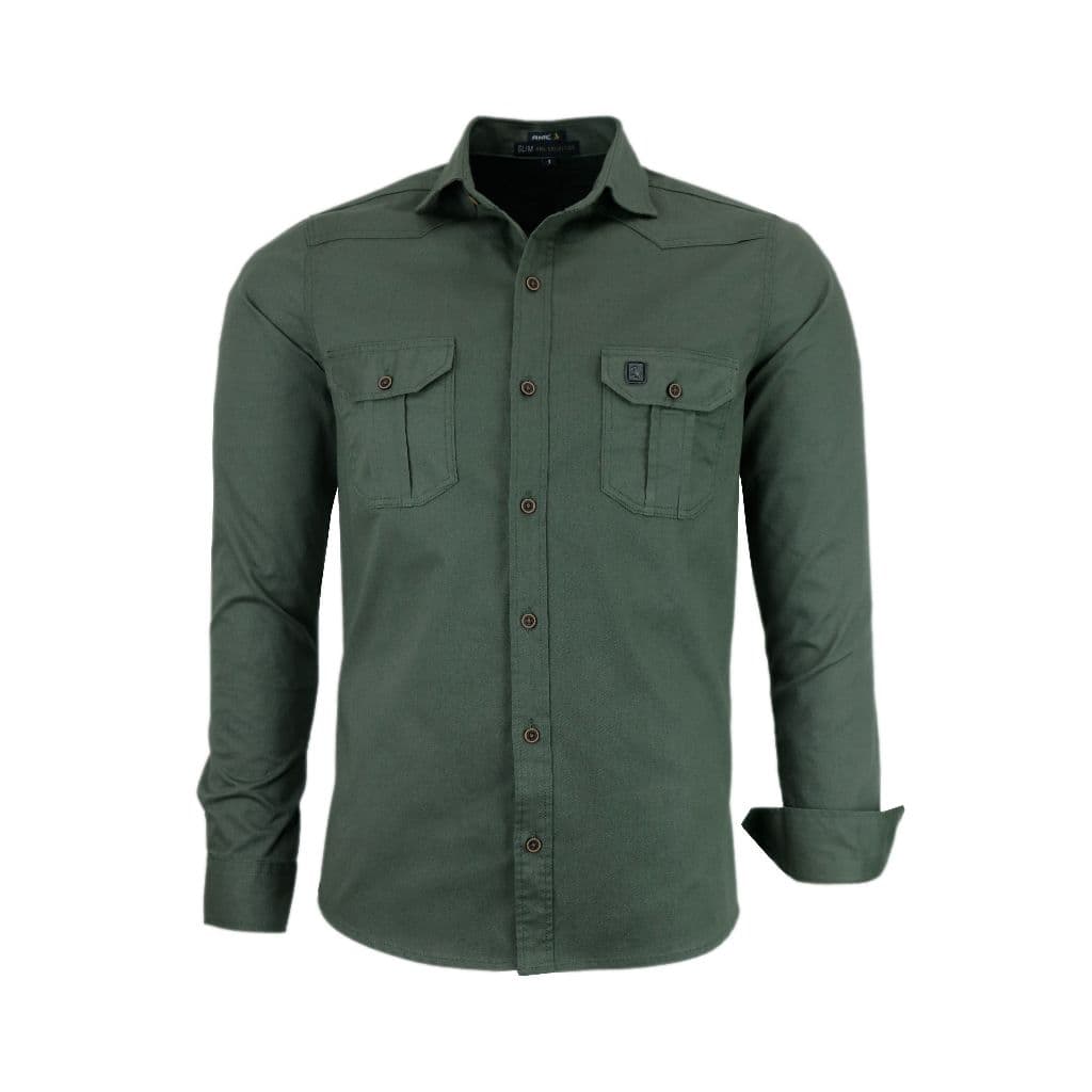Camisa Slim Masculina Estilo Militar – Algodão Sarja Premium Amil com 2 Bolsos 1747