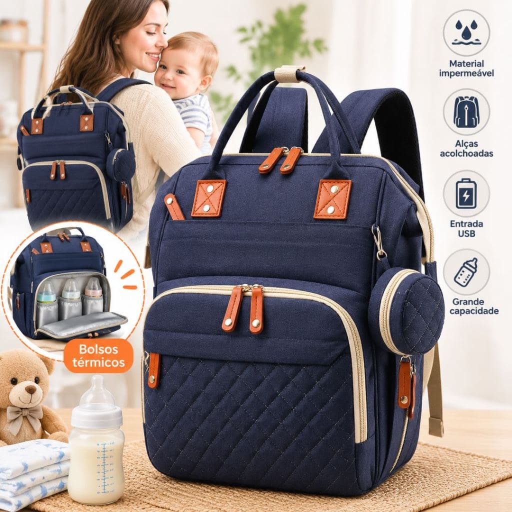 Mochila Bolsa Maternidade Original Impermeável Porta mamadeira Fralda Menina Menino Alta qualidade