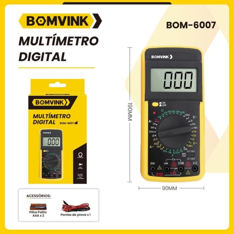 Multimetro Capacímetro Digital Profissional Portátil BOM-6007