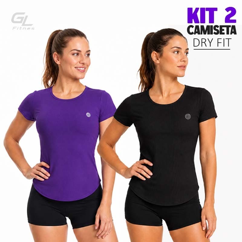 Kit 2 Camiseta Feminina Dry Fit Academia Treino Fitness Caminhada Musculação