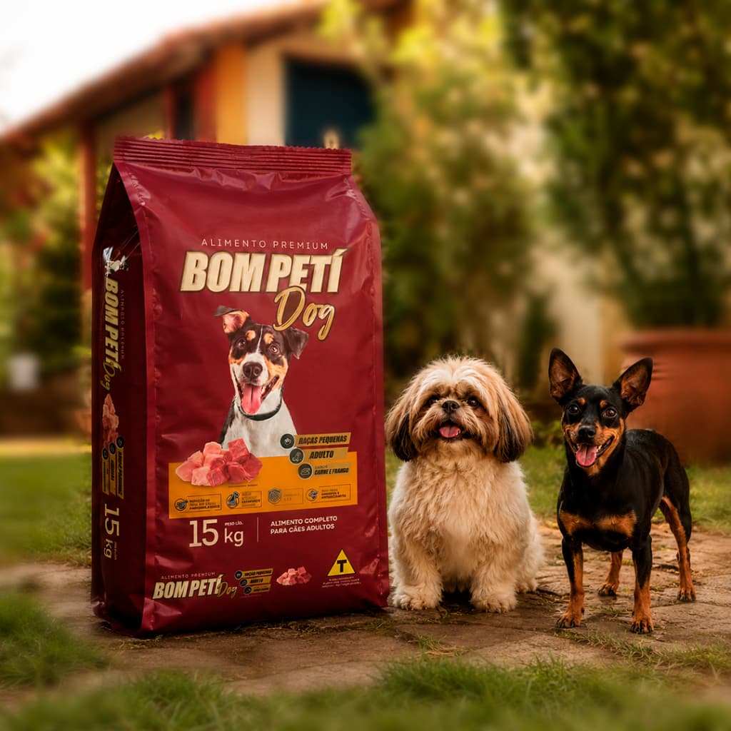 Ração para Cachorro Raças Pequenas Adulto 15kg Bom Petí Dog Sabor Carne e Frango 23% Proteína