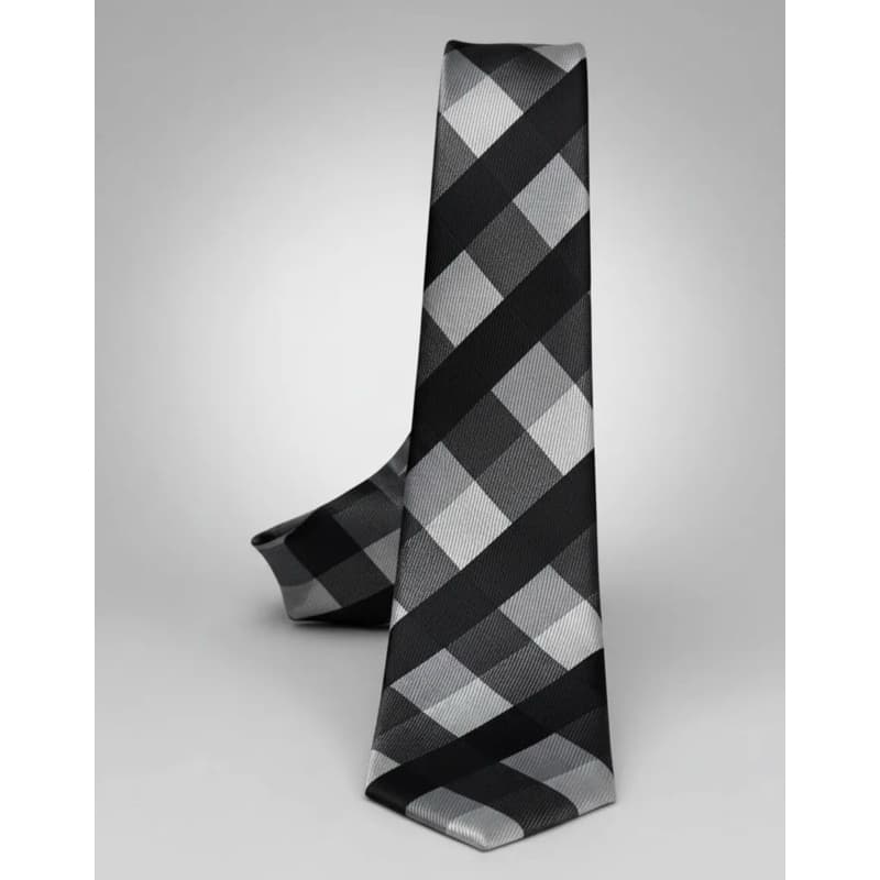 Gravata Social Slim Xadrez Preta e Cinza Masculina Estilo Moderno para Terno, Blazer e Camisa Social