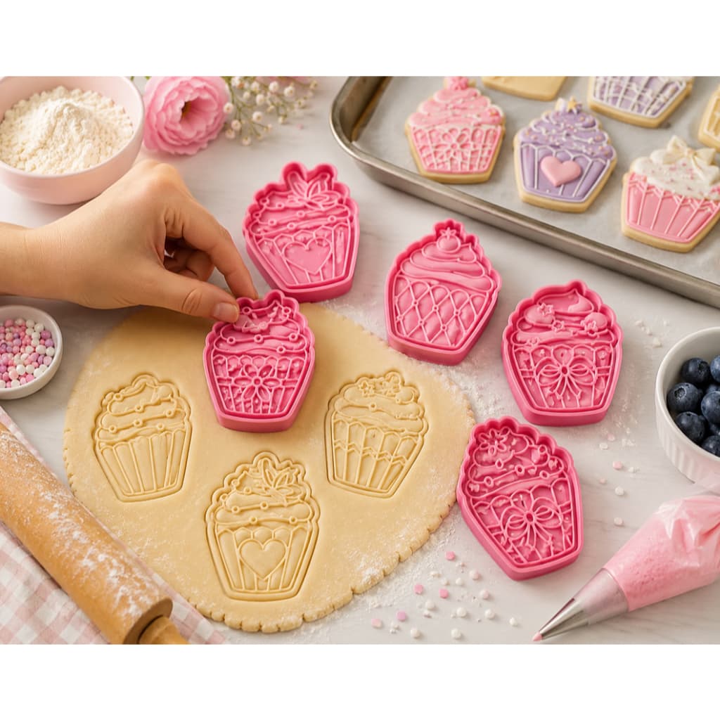 Kit com 6 Cortadores Cupcake | Biscoitos | Cookies | Pasta Americana | Massinha de Modelar