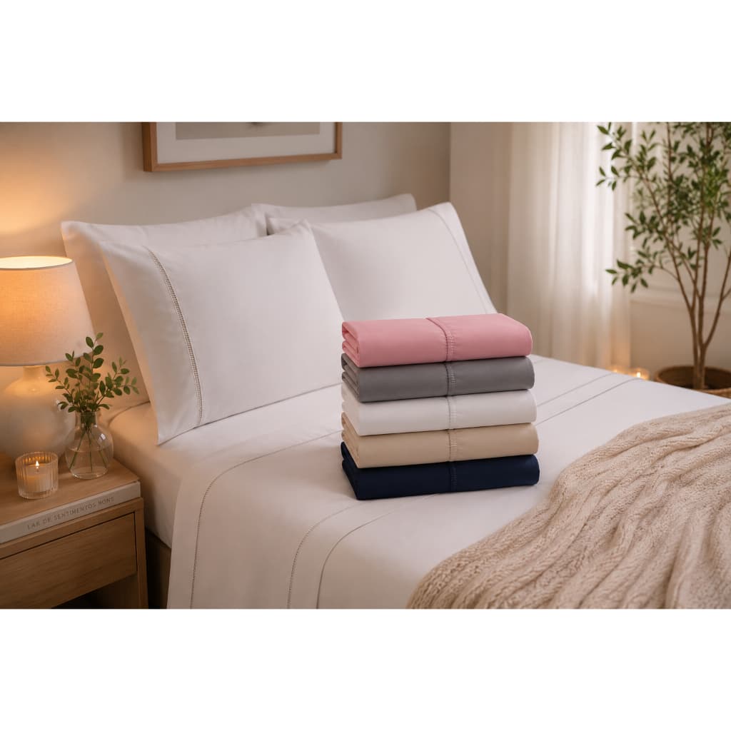 Jogo de lençol 400 fios Hyperpercal Jogo de cama 3 peças com detalhe Ponto Palito Solteiro Casal Queen King