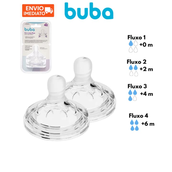 Kit 2 ou 6 Bicos Mamadeira Buba Fluxo 1, 2, 3 e 4 Silicone Anticólica Crescimento Bebê