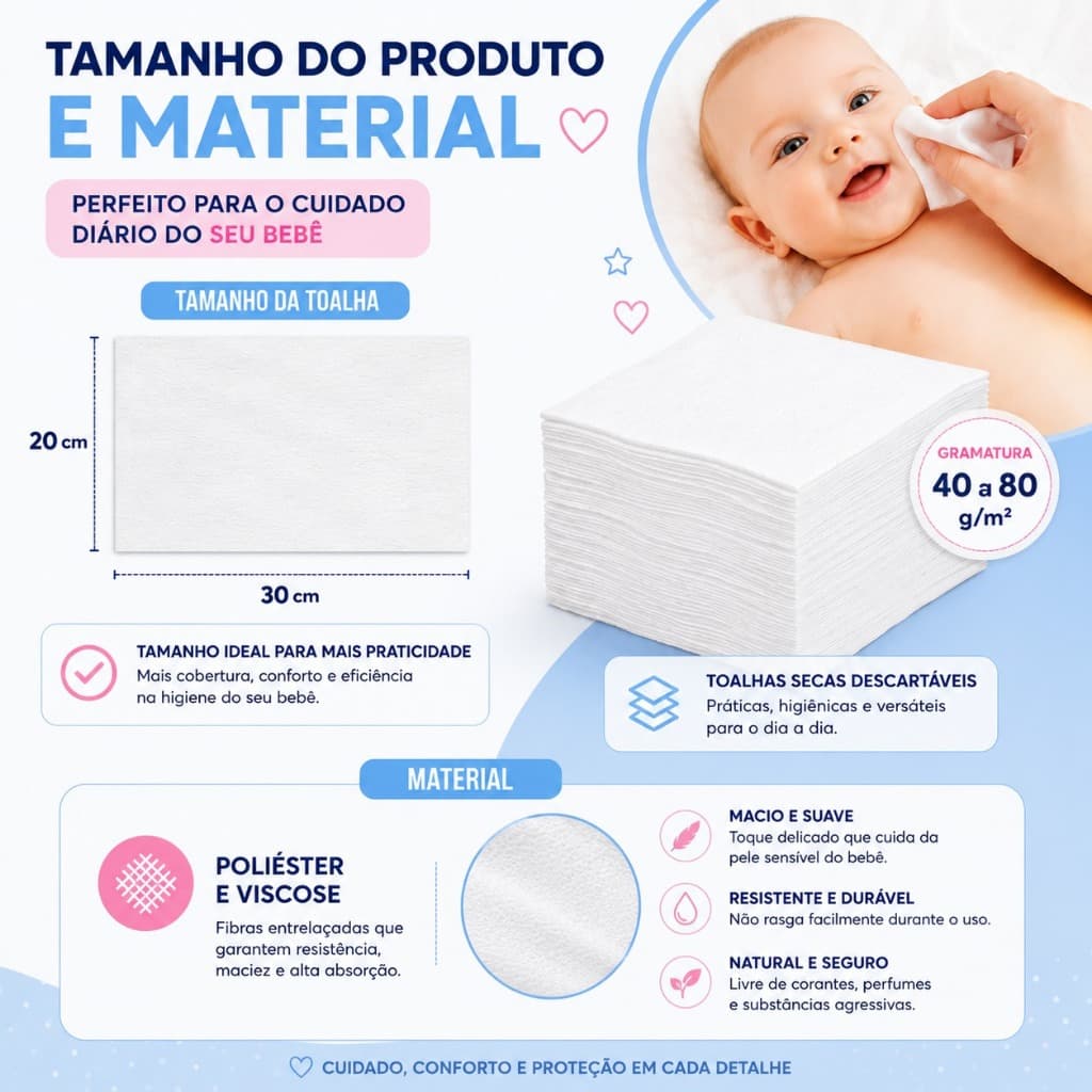Lenço Toalha Algodão para Meu Bebê Recém-Nascido Limpinho Limpeza Suave Umedecida Ótima Qualidade Antialérgico