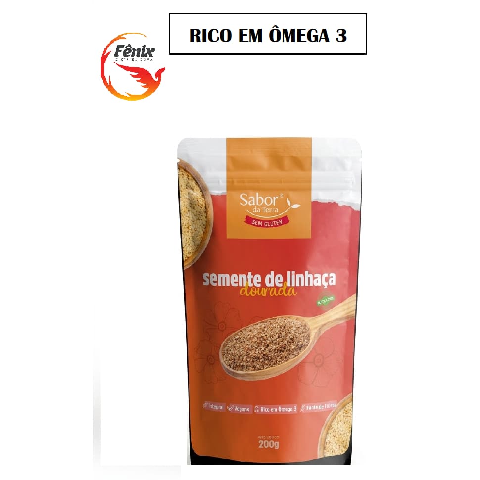 Semente de Linhaça Dourada Integral 200g - Rico em Ômega 3 Fibras Sem Glúten Vegano - Vida Saudável