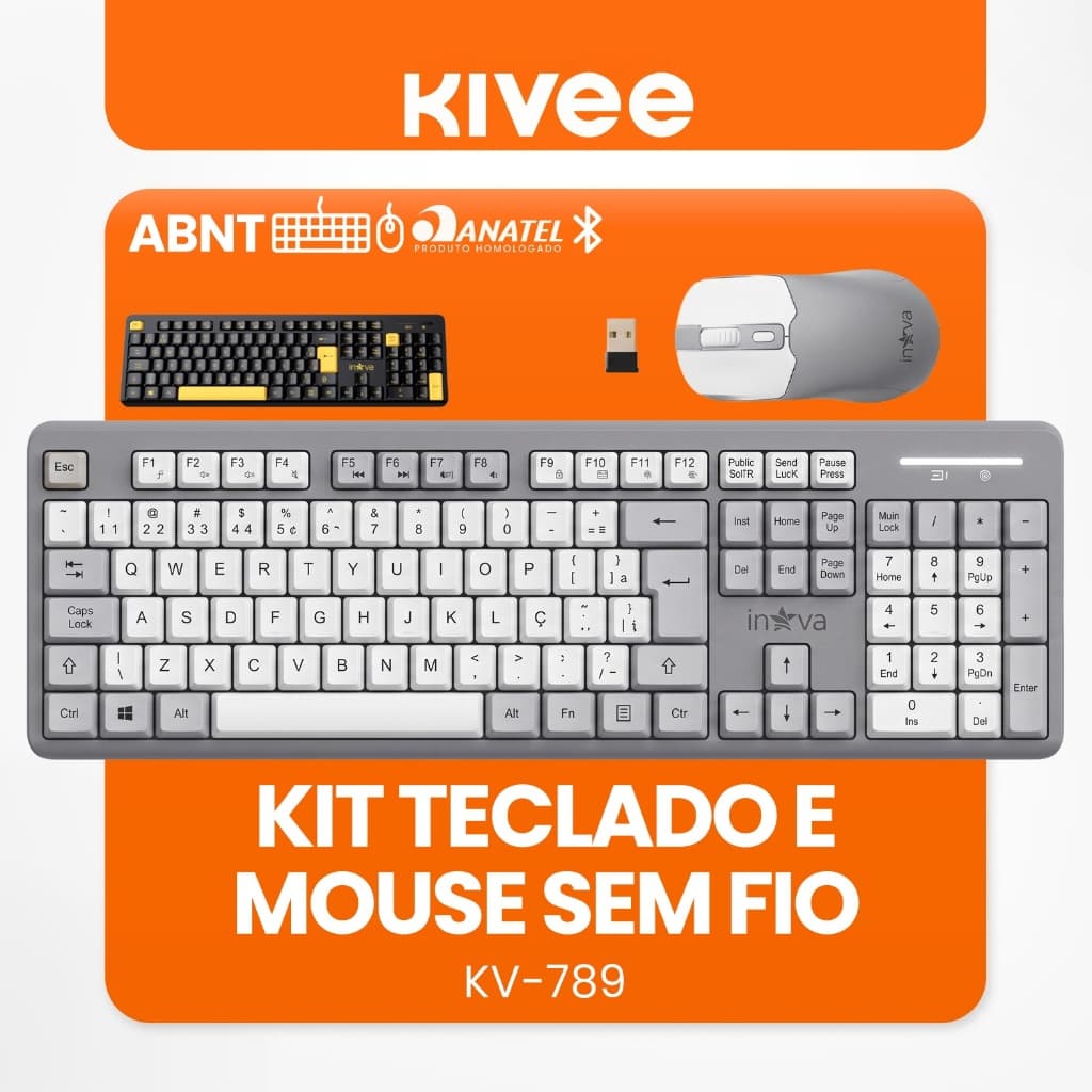 Kivee Conjunto Teclado e Mouse KV789 Sem Fio Baixa Latência Teclas Silenciosas Bateria Longa Duração