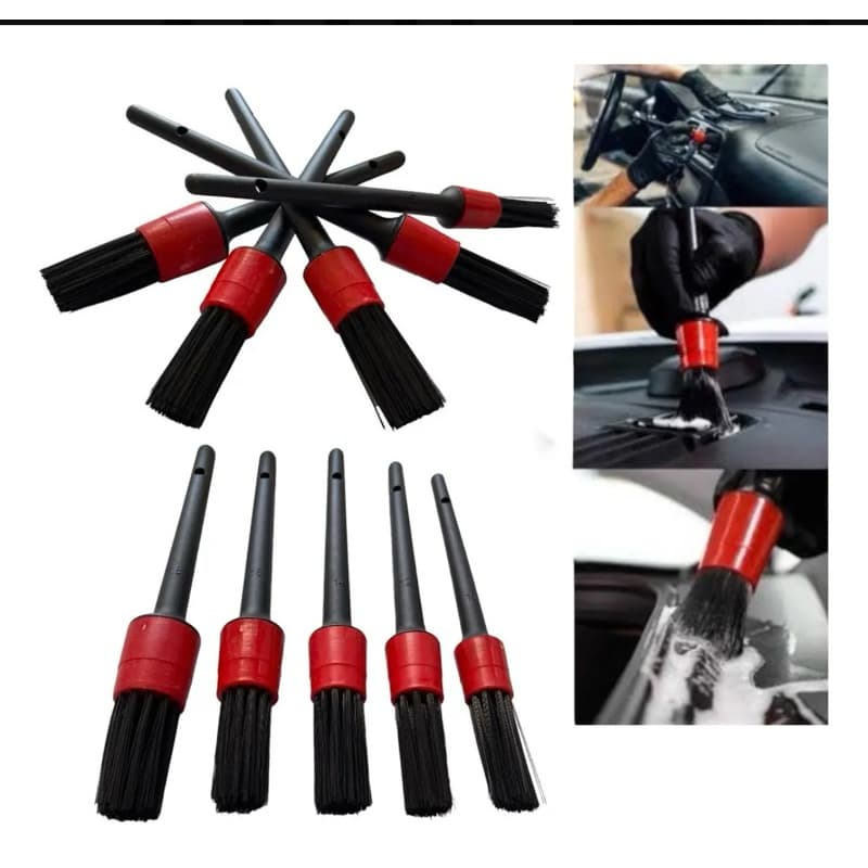 Kit 5 Pincéis Para Detalhamento Automotivo Limpeza Interna e Externa Carro Moto Rodas Painel