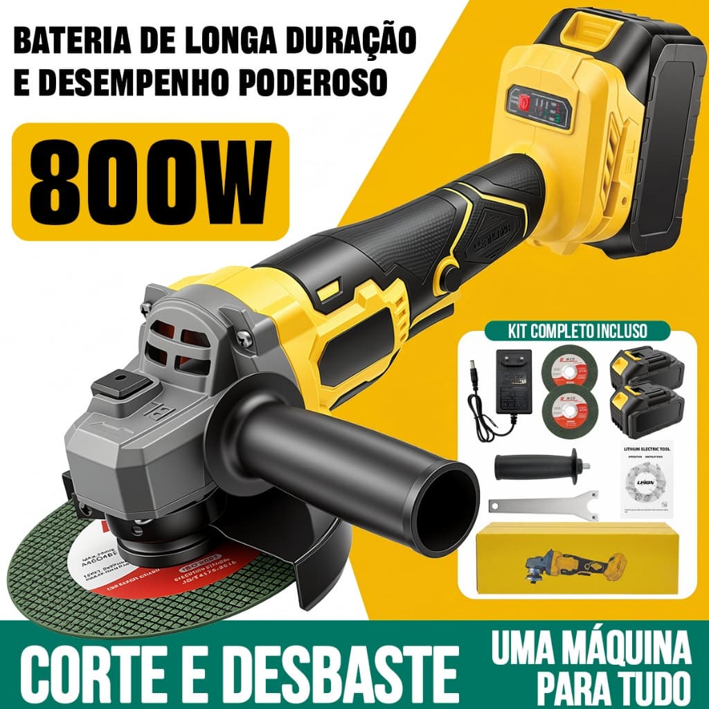 Esmerilhadeira Angular 48V Sem Fio com 2 Baterias 125mm Profissional para Corte e Desbaste 800W