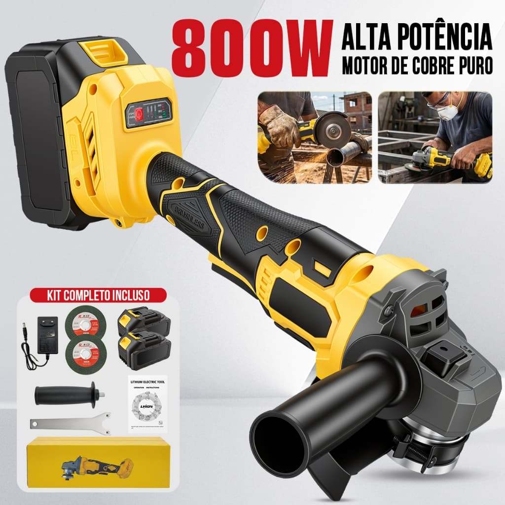 Ferramenta Elétrica Esmerilhadeira Angular 48V Bivolt 125mm com Bateria Dupla