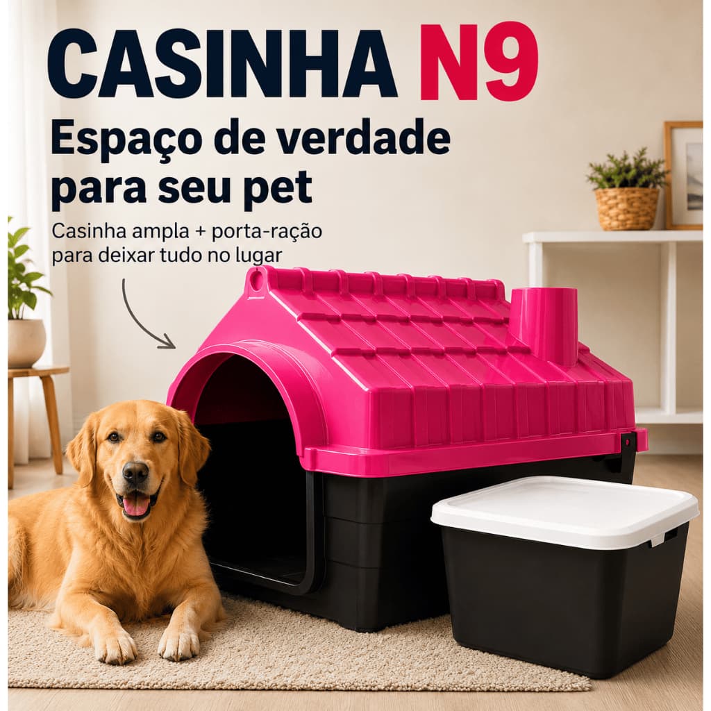 Kit Casinha N9 Completo Pet Porte Grande + Porta Ração 15kg