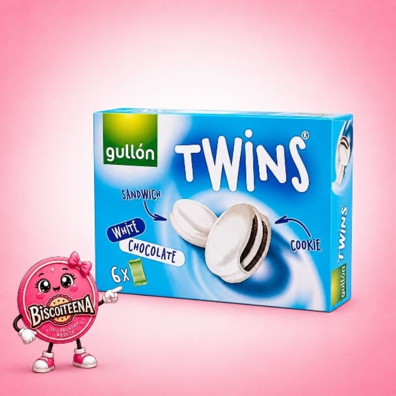 biscoito Twins Recheado sabor baunilha cobertura de chocolate branco 252g - importado da Espanha