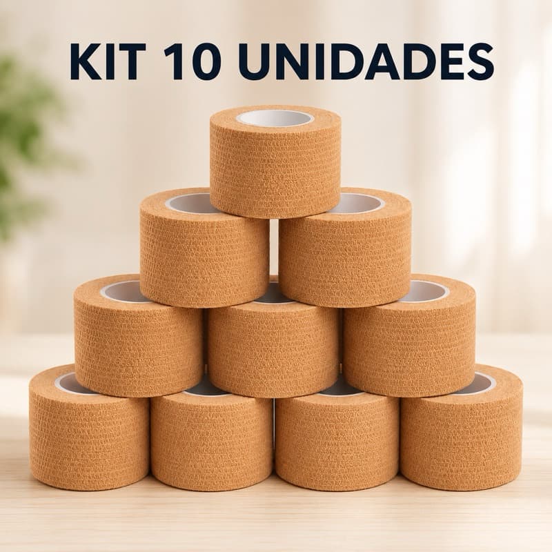 Kit 10 Bandagem Autoadesiva Atadura Curativo Podologia Bege
