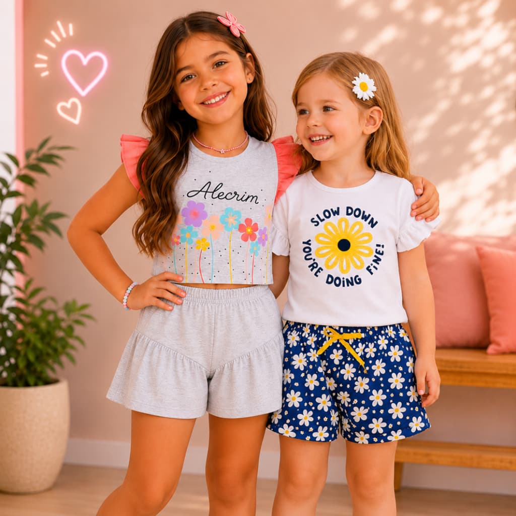 Kit 4 Peças de Roupas Infantil Menina Kit de Conjuntos de Roupa Infantil Menina Verão Feminino Bebê