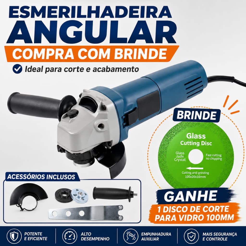 Esmerilhadeira Angular 127V Corte Lixa Polimento Multiuso Para Metal Madeira Pedra，Cortar， Lixar，Corte Lixa E Polimento