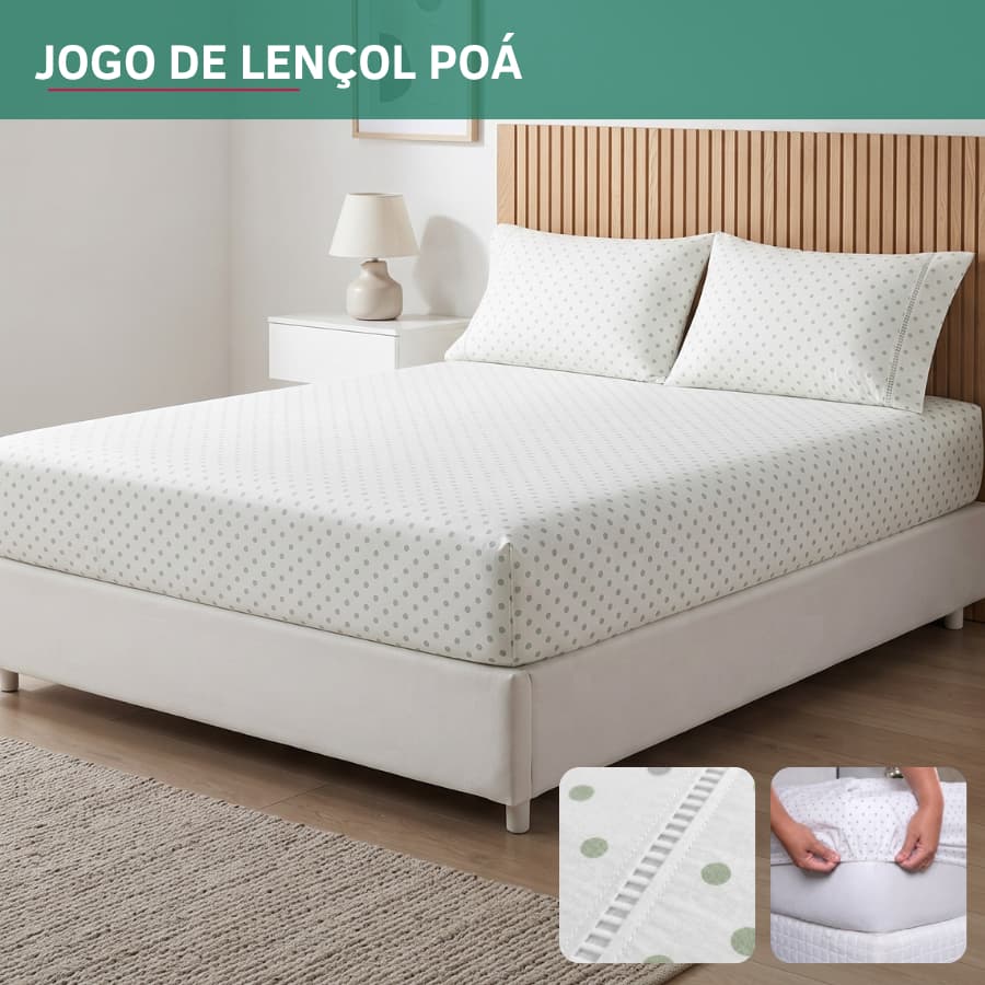 Jogo de Lençol Poá Solteiro, Casal E Queen 400 Fios Macio Elástico Resistente C/ Fronha Premium