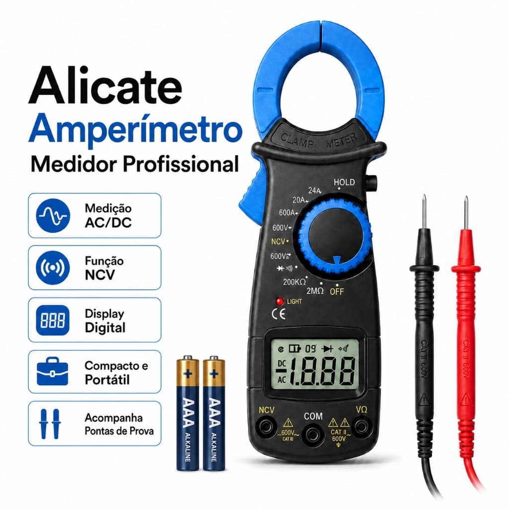 Alicate Amperímetro Digital Profissional MD-Y400 Multímetro 200A 600V NCV com Pontas