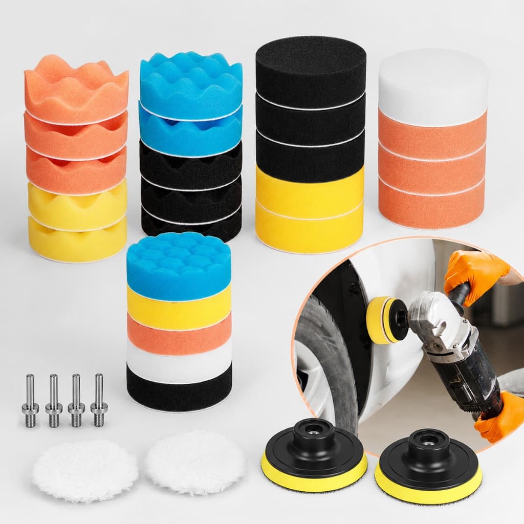 Kit 33 pcs Boina Polimento Automotivo Espuma e Lã 3 Polegadas para Furadeira e Parafusadeira