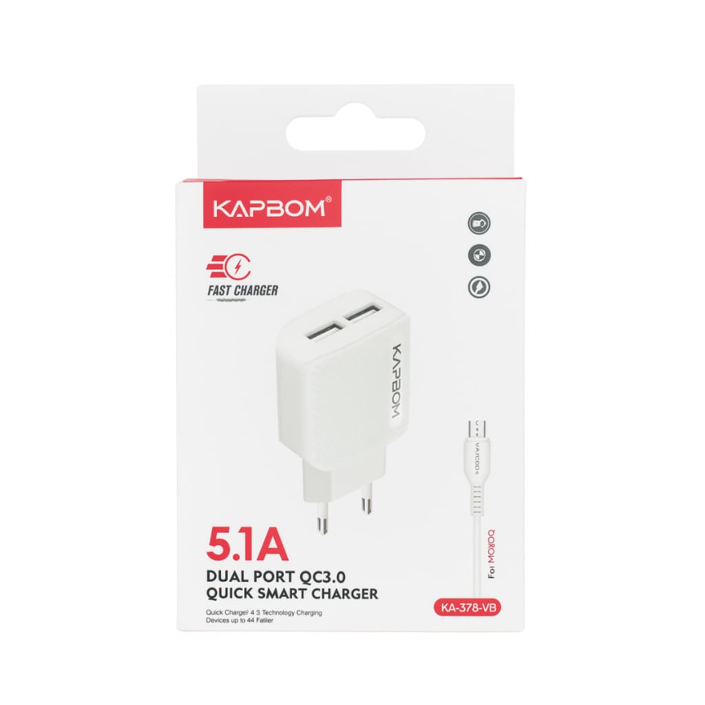 Carregador de celular 2 USB KA373-VB, Carregador de celular carga rápida
