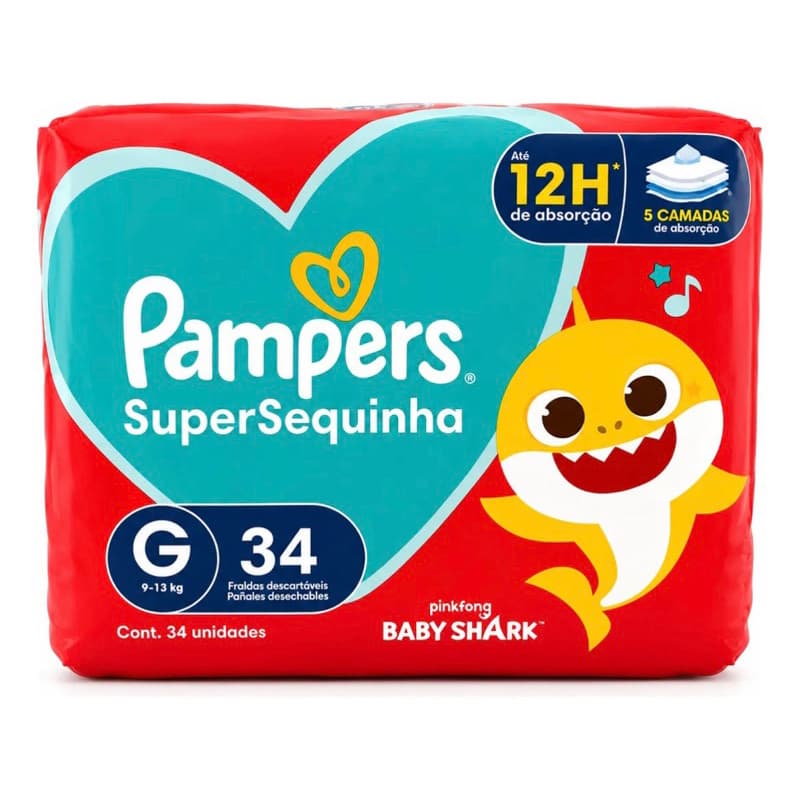 Fralda Pampers SuperSequinha Mega - Proteção Sequinha e Conforto Anatómico 34 G