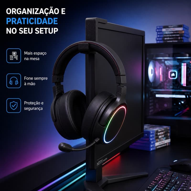 Suporte para Headset Monitor | Organizador de Mesa Gamer | Suporte para Fone de Ouvido