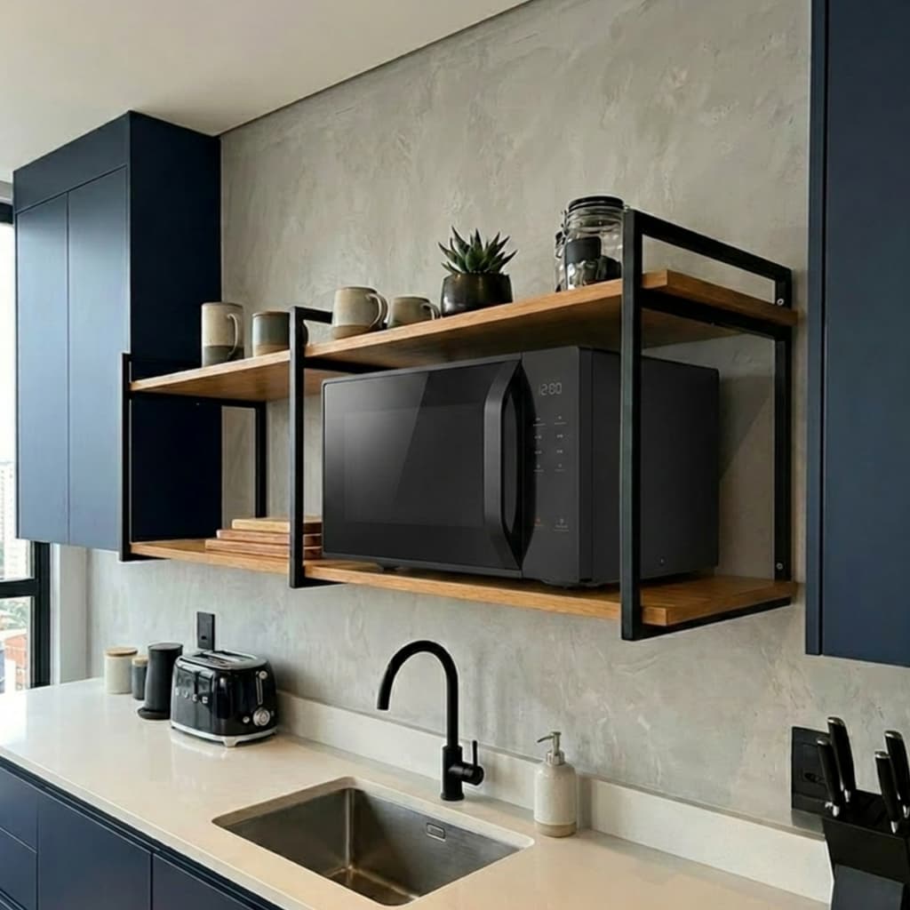 Prateleira Industrial Dupla 150x30cm Suporte Metal de Parede para Decoração e Eletrodomésticos