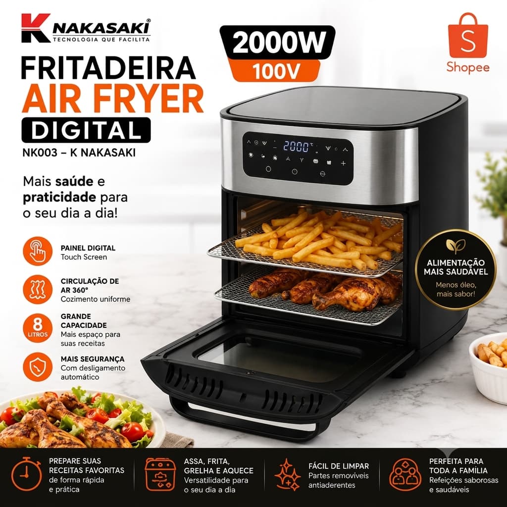 Air Fryer Digital 2000W K Nakasaki Fritadeira Sem Óleo 110V 220V