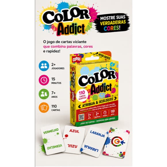Jogo de Cartas Color Addict Copag 110 Cartas Jogo Rápido Estratégia Família 2+ Jogadores