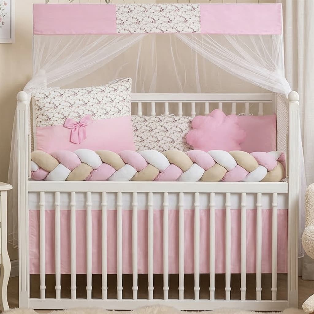 Kit Berço Bebê Menina Doce Bebê Rosa 11 Peças Completo- Americano e Nacional