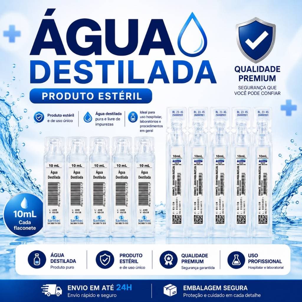 Água Destilada 10ml - kit 50 - 100 - 200