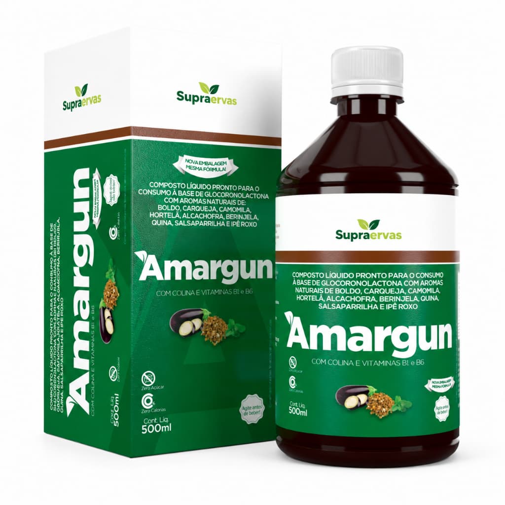 Amargun Líquido 500ml SupraErvas com Colina Vitaminas B1 B6 Zero Açúcar bebida digestiva