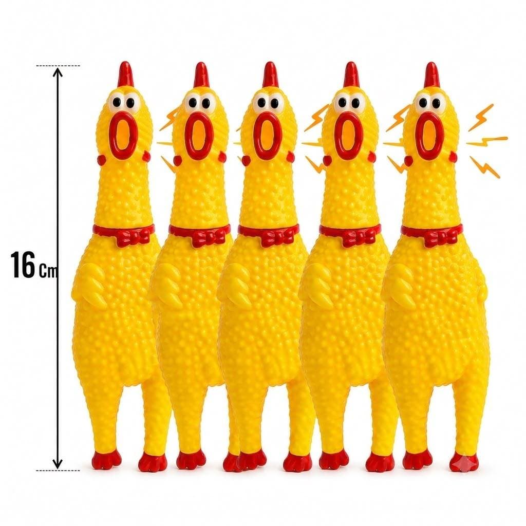 Kit Galinha de Borracha Mordedor para Pet Brinquedo Faz Barulho Cachorro Frango 16 CM
