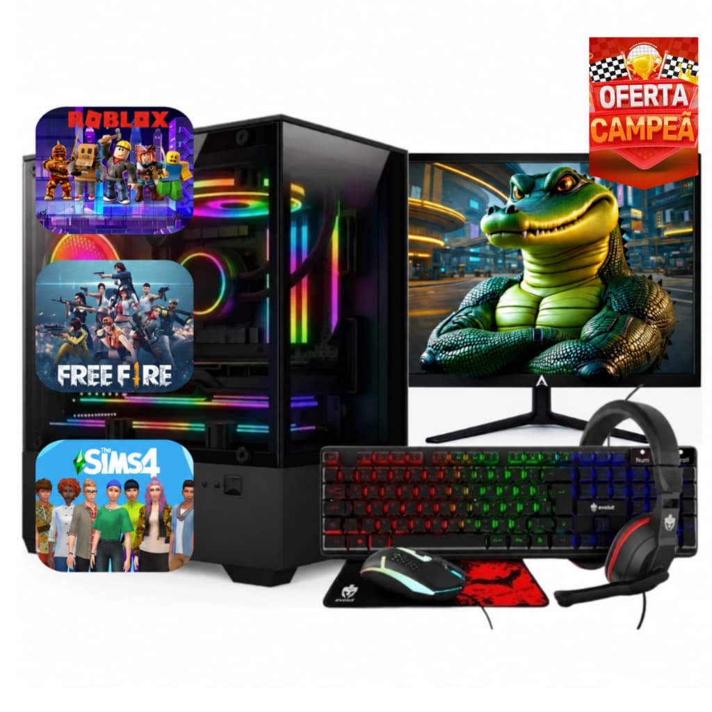 Computador Completo Intel i7 RX 550 RAM 16GB DDR3 SSD 480GB Monitor Kit Gamer