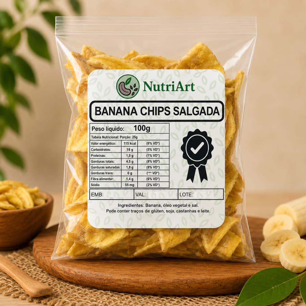 Banana Chips 100g Salgada Crocante Snack Saudável Natural