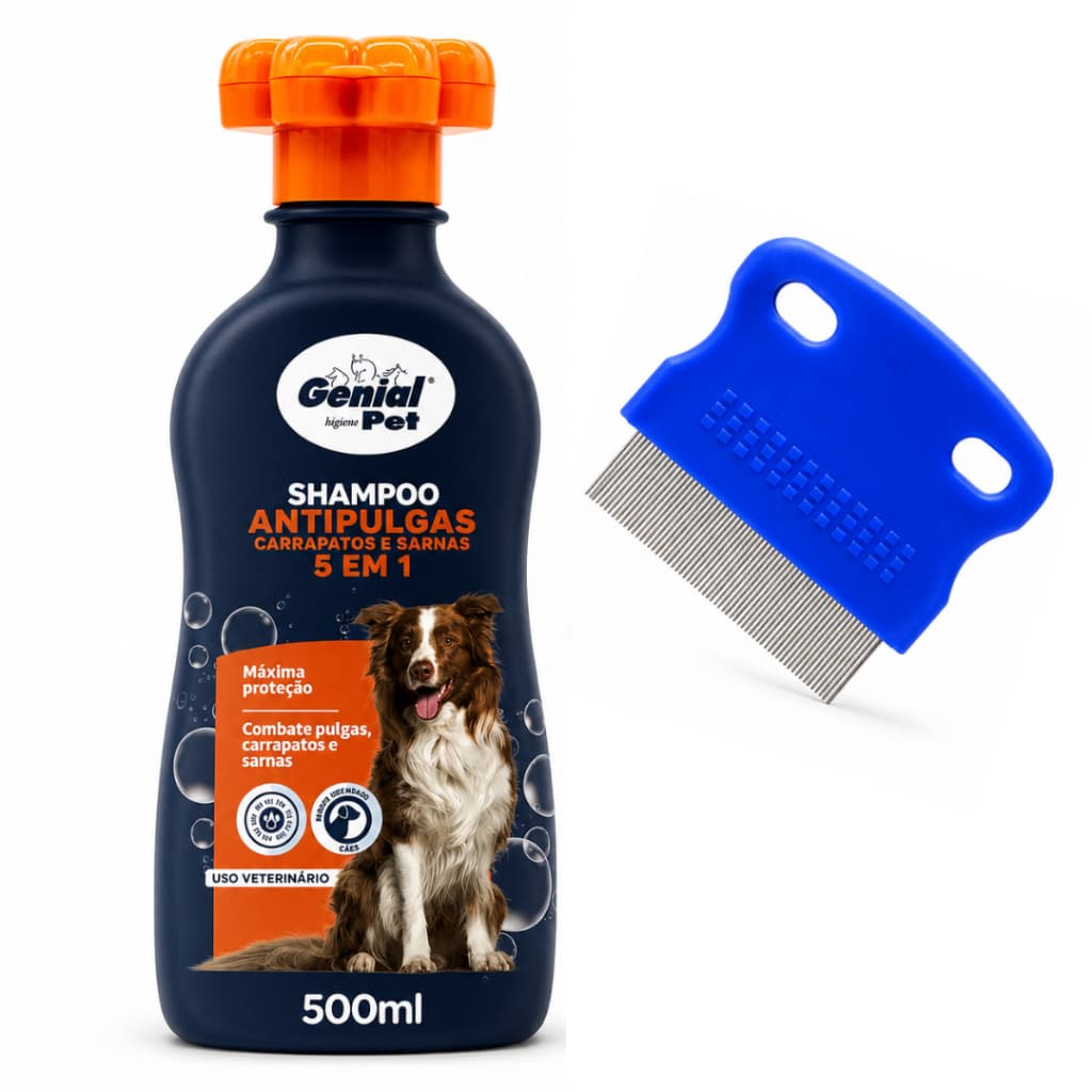 Kit Shampoo Anti Pulgas e carrapatos para cachorro + Pente Anti Pulgas Carrapatos Pet
