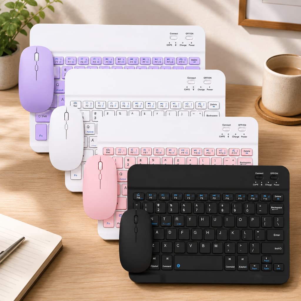Kit Teclado e Mouse Sem Fio Bluetooth Recarregável USB-C Para Android iOS Windows Tablet Notebook