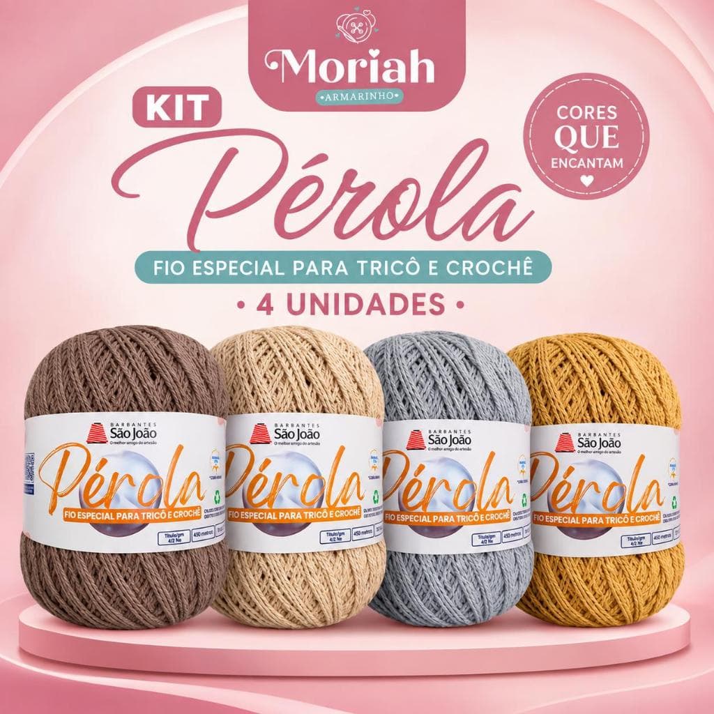 Kit 4 Novelos Linha Pérola Barbantes São João Fio Nº 2 460m 85% Algodão para Crochê e Tricô Tex 295